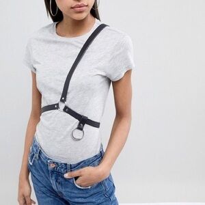 WEEKDAY Asymmetrical Genuine Black Leather O-Ring Harness